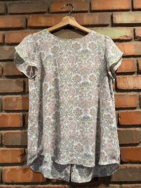 LOFT Pastel Floral Flutter-Sleeve Blouse